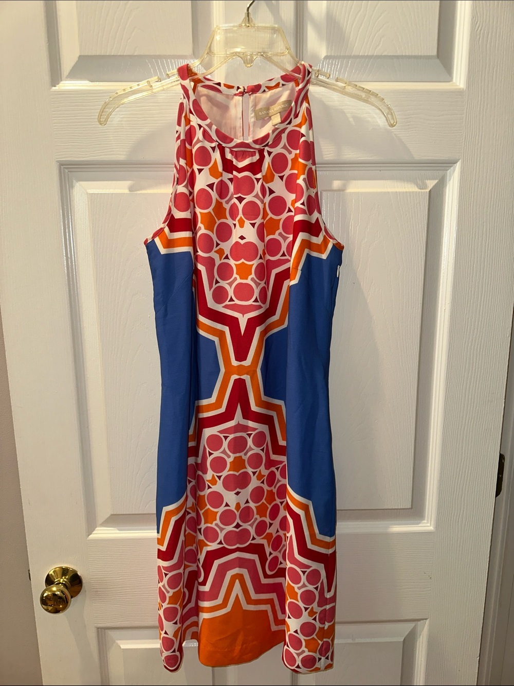 Banana Republic Sleeveless Geo-Print Mini Dress in Blue, Pink & Orange - Picture 1 of 3